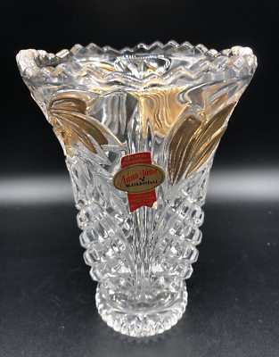 Anna Hutte Bleikristall 24% Lead Crystal 6” Vase w/ Gold Accents