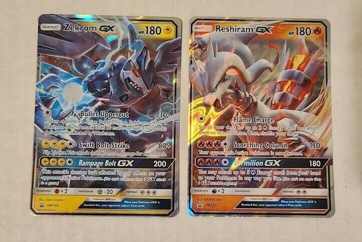 ULTRA RARE Zekrom + Reshiram GX Pokemon Holo Foil Sun Moon Promo