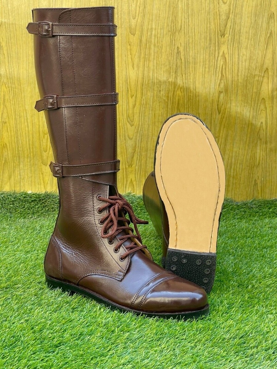 US M40 CAVALRY 3 BUCKLE BROWN LEATHER BOOTS OFFICER RIDING BOOTS