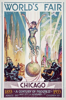 1933 Art Deco Chicago World's Fair Classic Vintage Travel Poster