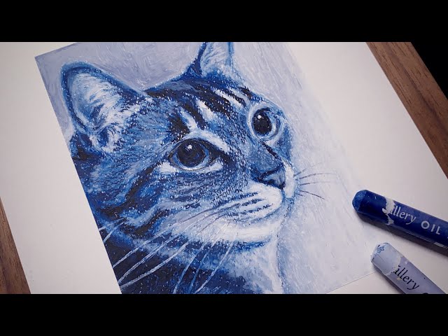 パステル画】オイルパステルで猫を描く - Oil pastel cat drawing