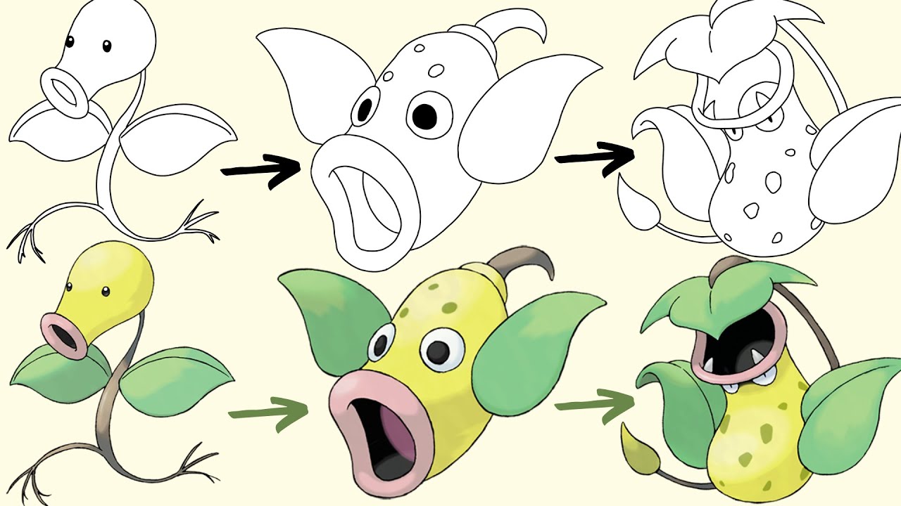 マダツボミ、ウツドン、ウツボットの描き方 | ポケモンの進化 - YouTube