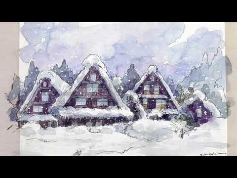 雪の白川郷⛄️描いてみた - YouTube