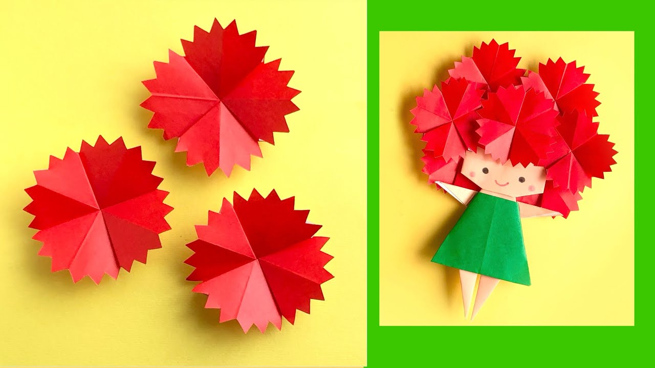 折り紙】簡単なカーネーションの作り方〈平面〉 - YouTube