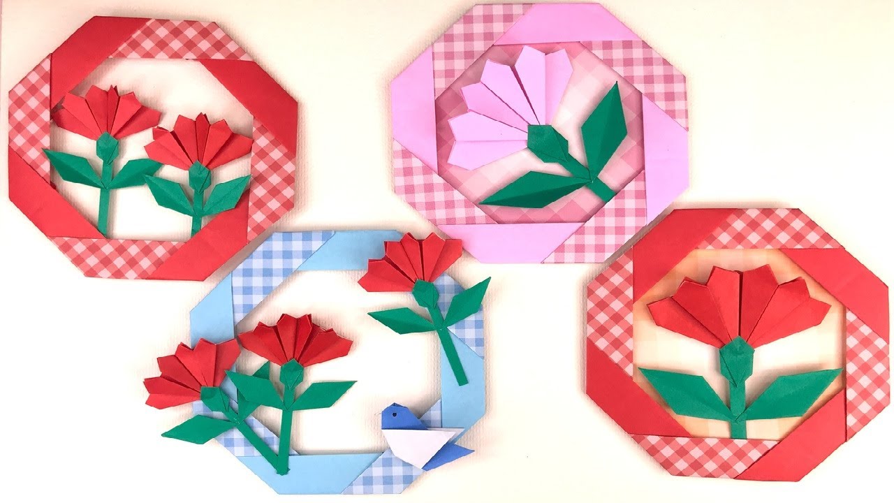母の日 折り紙 簡単 カーネーションのリースの 折り方 Origami