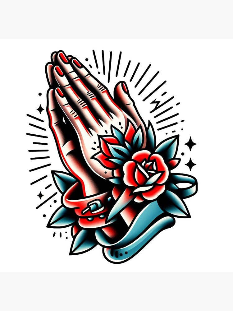 Praying Hands & Roses Flash Tattoo Art Design