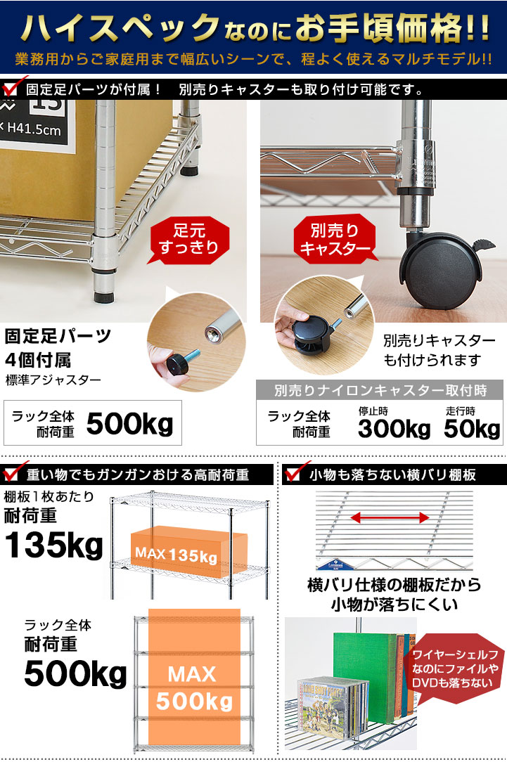 楽天市場】大型 スチールラック 耐荷重135kg 業務用 ラック 幅120 奥行