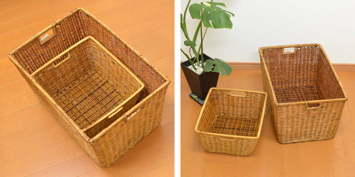 楽天市場】収納バスケット 天然素材 Lサイズ 3個セット （ アジアン