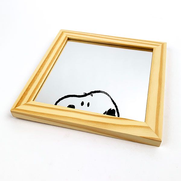 スヌーピー スクエア ウッドミラー フェイス ミラー 鏡 インテリア