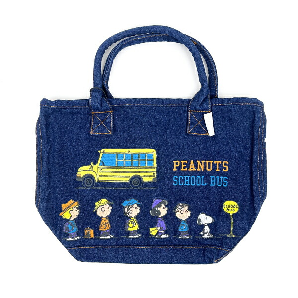 スヌーピー デニム刺繍 ミニトートバッグ (スクールバス) SNOOPY