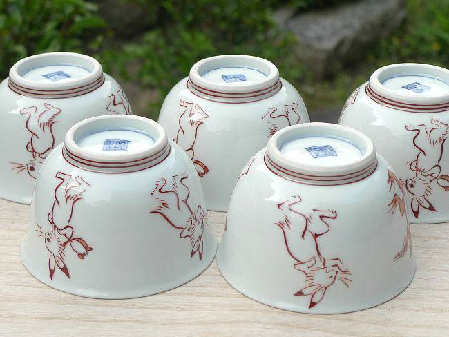 高山寺鳥獣戯画赤絵汲出碗揃え 芳山 - 京焼清水焼 松韻堂