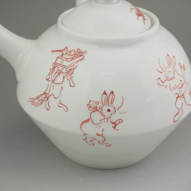 赤絵鳥獣戯画そろばん急須 龍岳 - 京焼清水焼 松韻堂