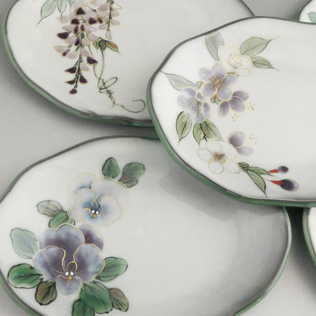 白掛紫草花銘々皿揃え 陶あん - 京焼清水焼 松韻堂