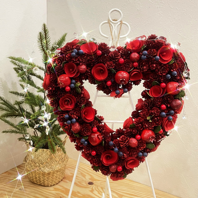 クリスマスリース ナチュラルデコレーションリース 35cm ハート型