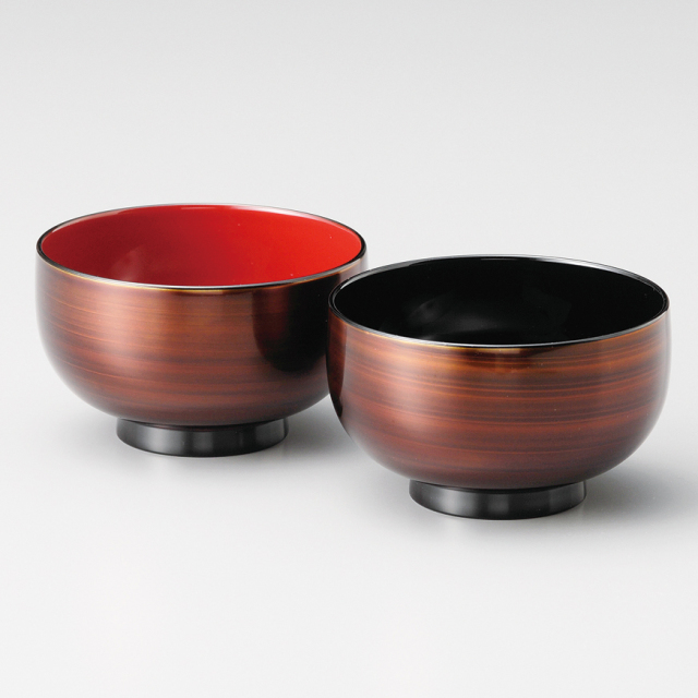 夫婦椀 だるま 睦椀 朱・溜内朱 2客セット 漆塗り 12-03606 漆器の井助
