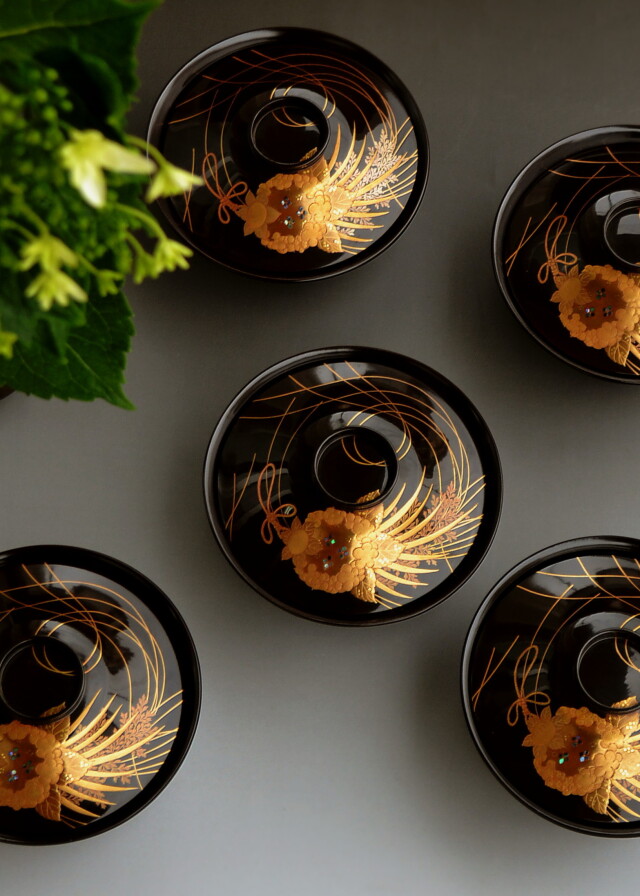 加賀蒔絵漆椀5客 蒔絵椀 漆器 Antique Sam's Collection