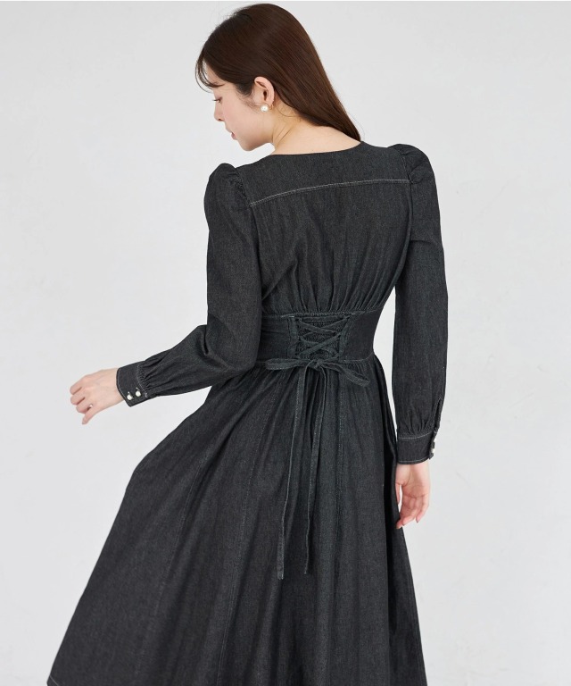 パールジップコルセットライクデニムワンピース