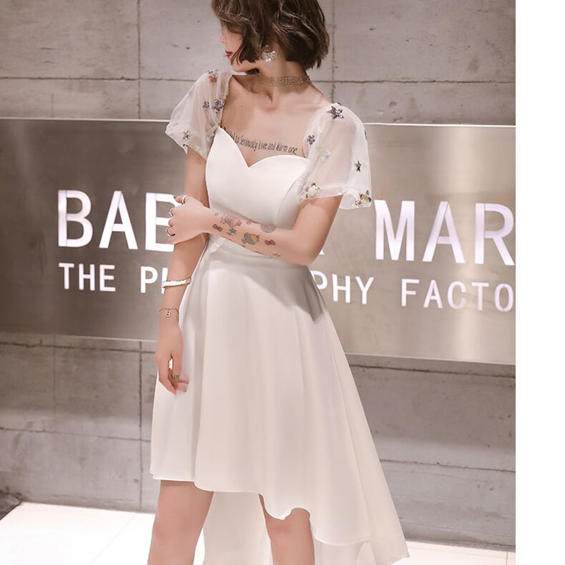 大人気上昇 ミニドレス ホワイト フィッシュテール 2次会 音楽会 抜群