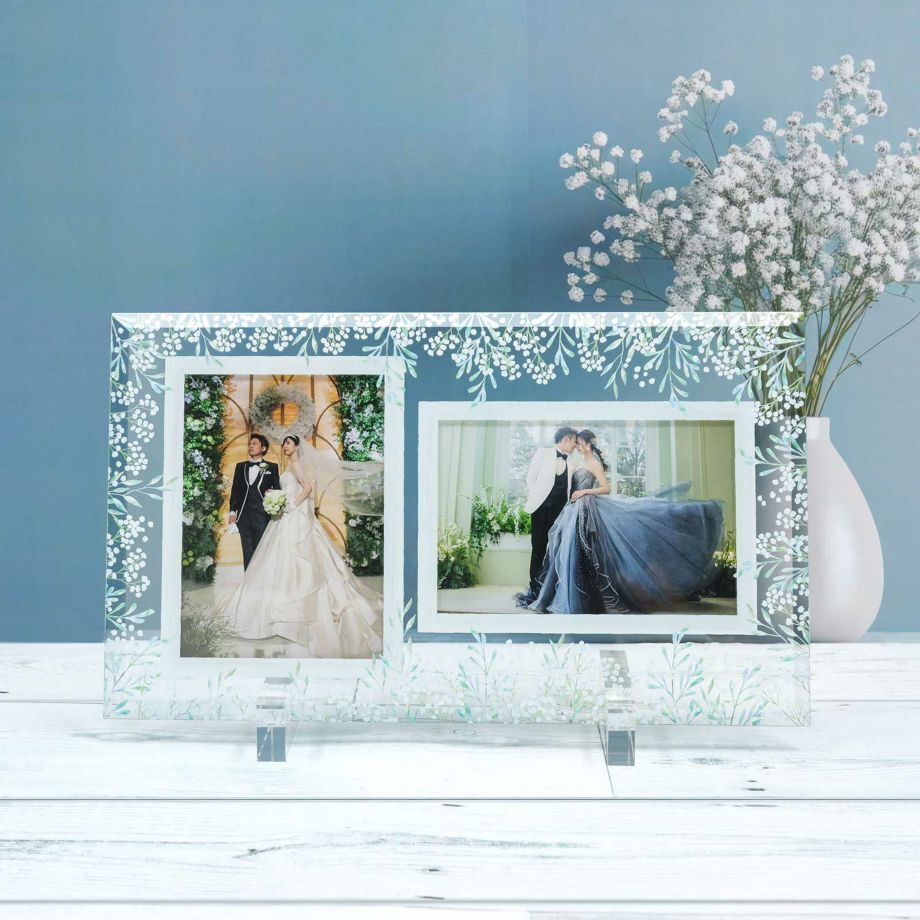 入籍結婚報告ギフト クリアガラスフォトフレーム子育て感謝状「かすみ