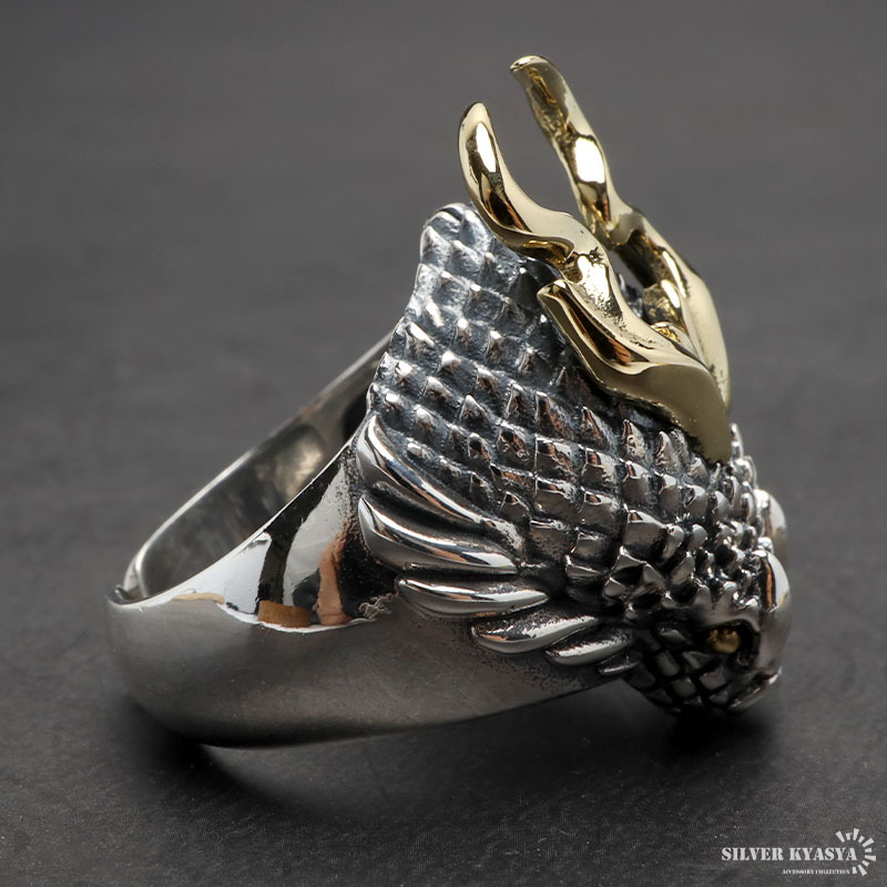 シルバー925 ド迫力 ドラゴンリング ゴールド 龍リング 辰 竜 ごつめ