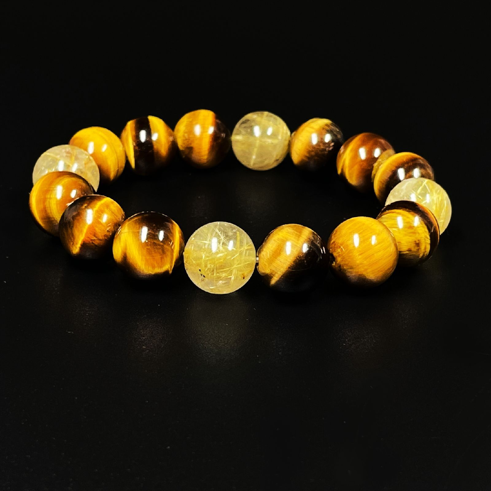 金運を招き寄せる数珠］金針水晶 ゴールドルチル 虎目石 タイガーアイ