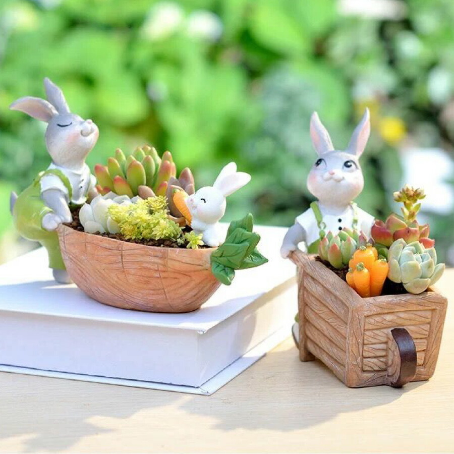 植木鉢 うさぎ ガーデニングオブジェ 鉢植え フラワープランター 多肉