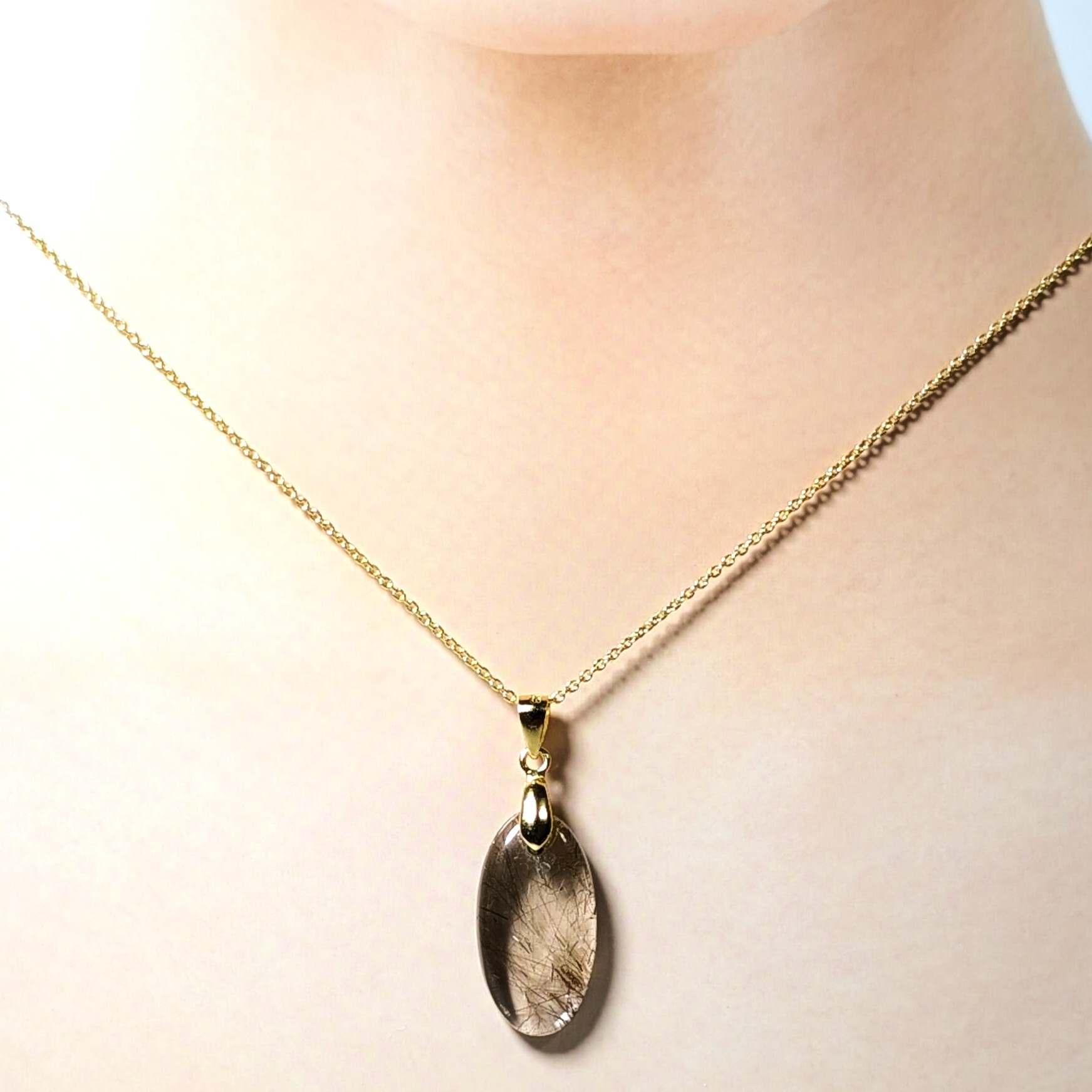 一点物】ゴールドルチル クォーツ ペンダント シルバー925 ネックレス