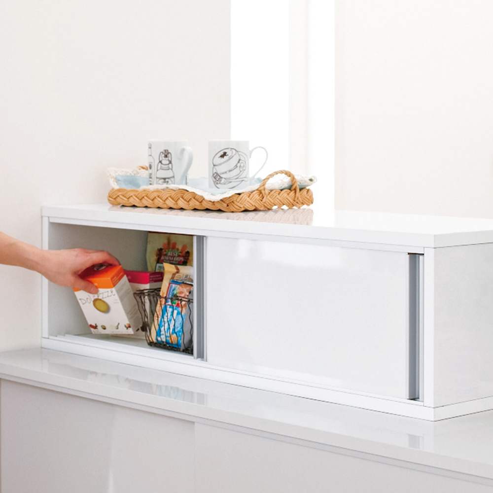 幅90cm 大容量タイプ】光沢仕上げ 水ハネ対応引き戸カウンター上収納庫