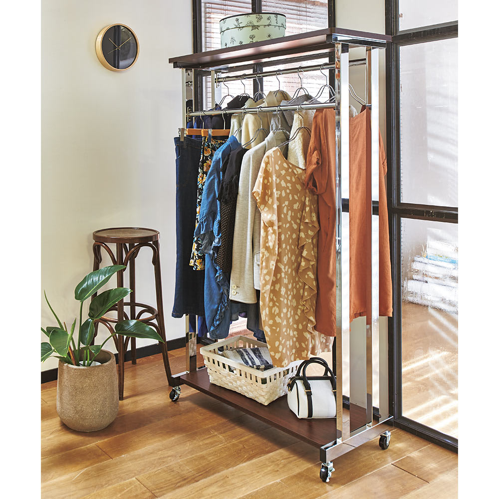 上下棚付き モダン頑丈ハンガーラック ダブル・幅90cm 通販 - ディノス