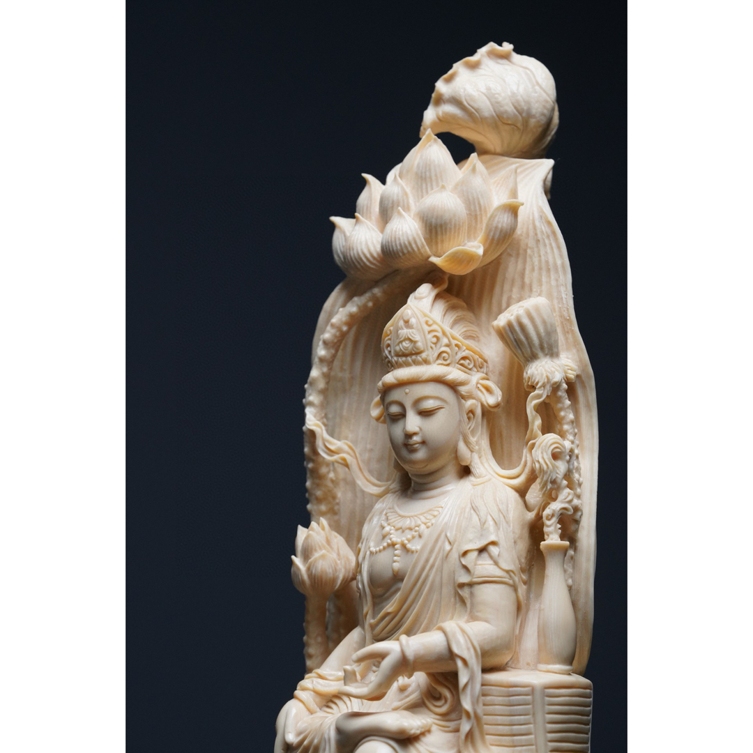 天然マンモス牙美しい手作り彫刻自在観音 置物の通販はau PAY