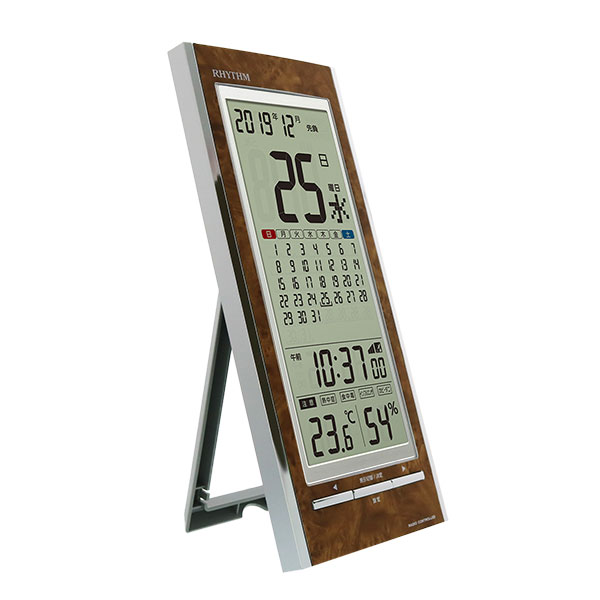 リズム 木目調縦型電波時計 フィットウェーブカレンダーD219 – 記念品