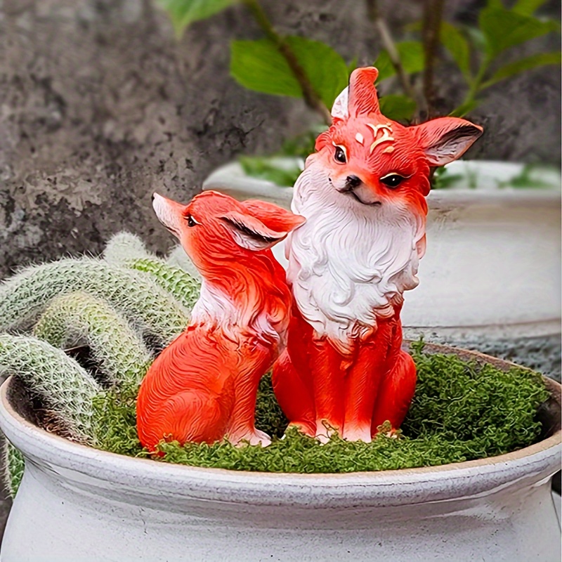 resin fox figurines nine tailed fox succulent - Temu