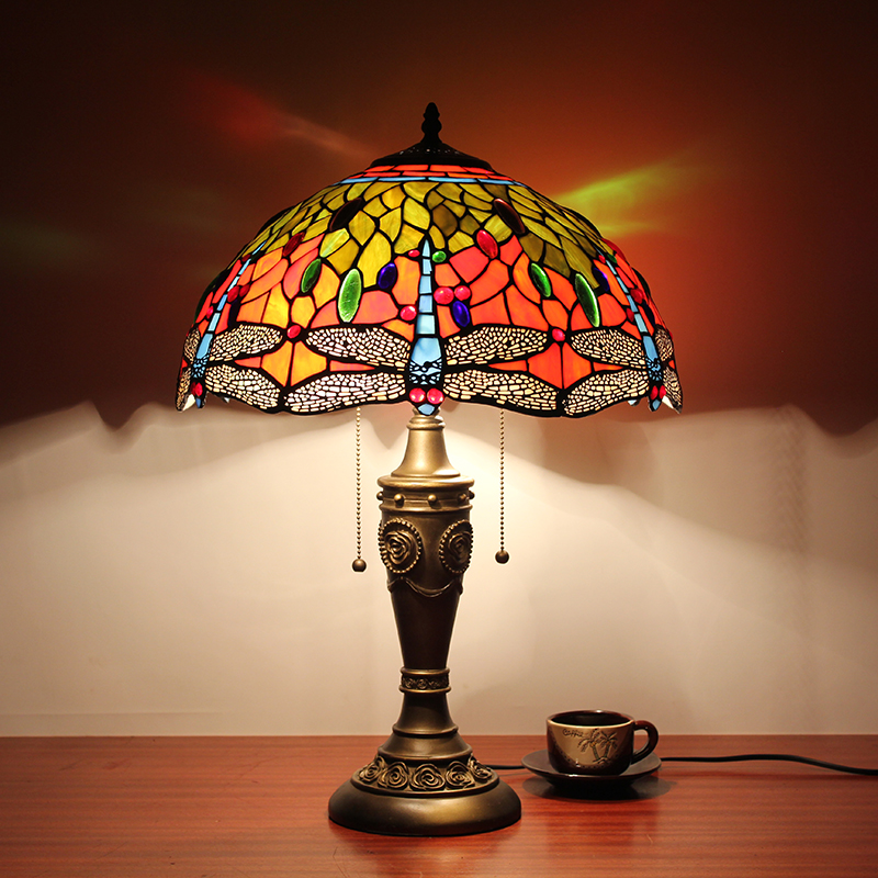 テーブルランプ ステンドグラスランプ 卓上照明 トンボ柄 2灯 D40cm STL012