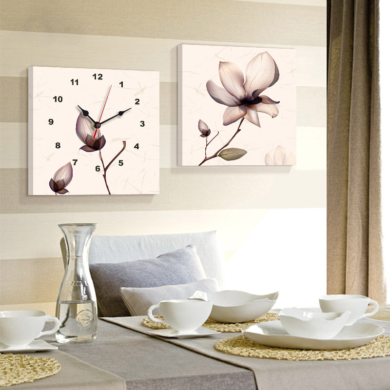 壁掛け時計 壁絵画時計 アート時計 静音 オシャレ 2枚パネル 芸術花 K561