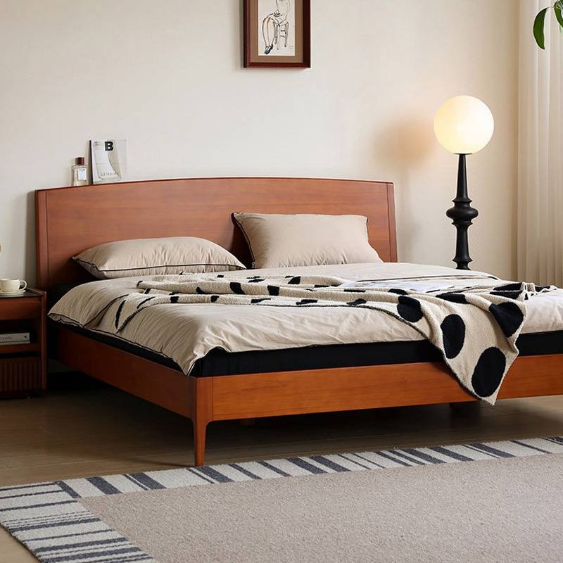 ツゲ材 アーチ型ヘッドボード木製ベッドフレーム | ヴィンテージの趣と