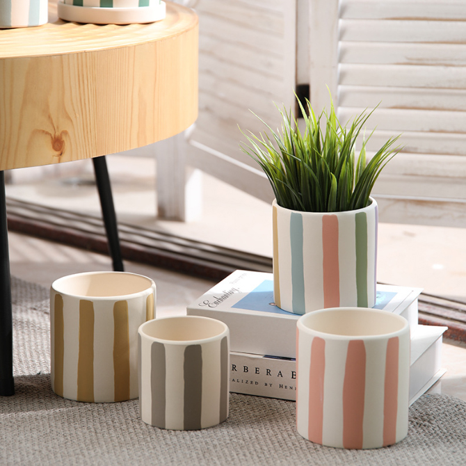 植木鉢 丸型 ストライプ ポットプランター 多肉植物 多肉ポット 園芸