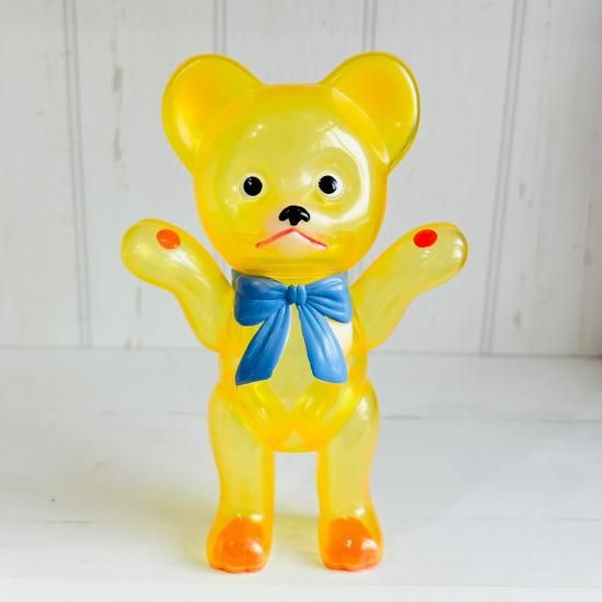 レトロドール】復刻版 クマちゃん クリア・イエロー レトロ・ソフビ人形