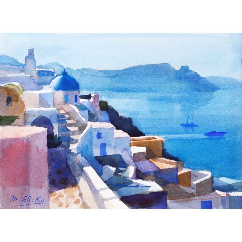 蛯子真理央 「島の路地」 水彩4号大（24.5×33.5cm） - 一枚の繪