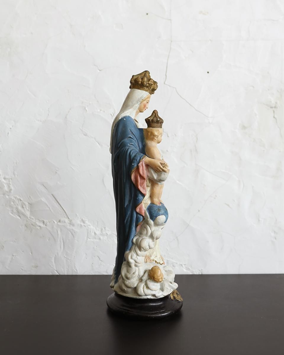 フランスアンティーク 聖母マリア様の石膏像 幼子のイエス・キリスト像