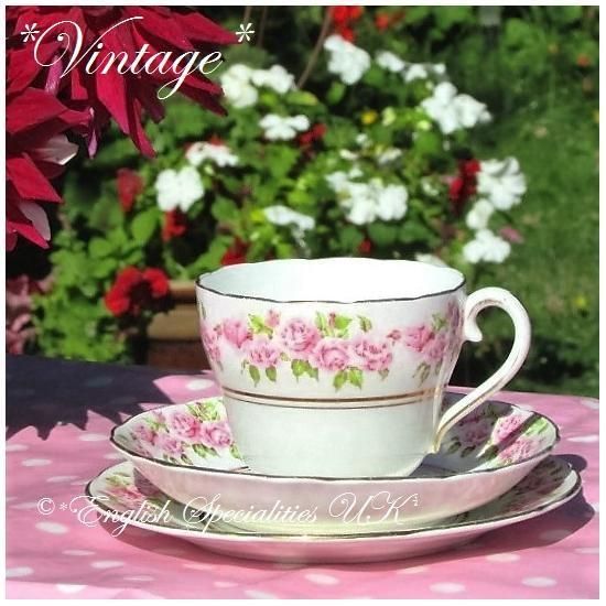 ヴィンテージ* アダレイ ピンクローズパターントリオ