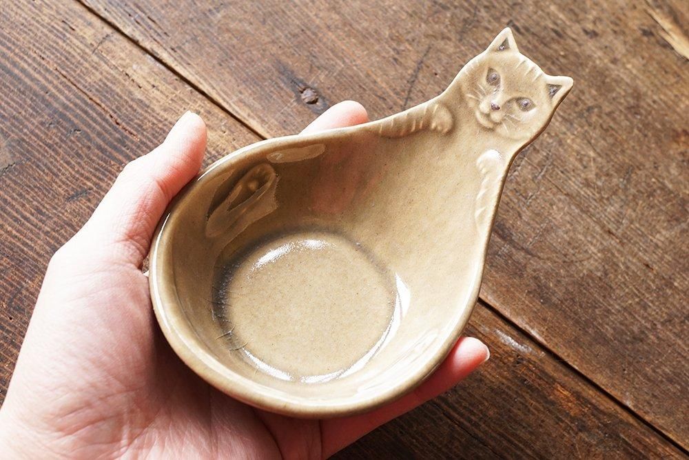 猫のおしゃもじ皿（貫入/釉ヒビあり） - 益子焼の小さな窯元「よしざわ
