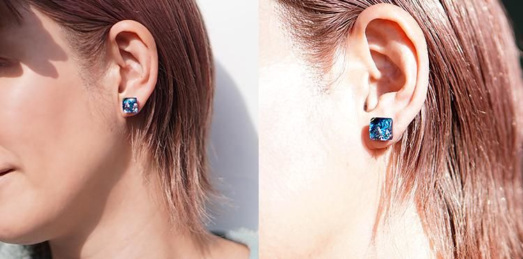 肥前びーどろピアス（青・四角）：佐賀市の伝統工芸のアクセサリー