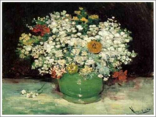 ゴッホ【百日草とその他の花を活けた花瓶】 - 手描き 絵画（油絵複製画