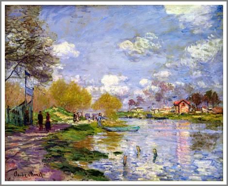 モネ【アルジャントゥイユの川岸】 - 手描き 絵画（油絵複製画）販売の