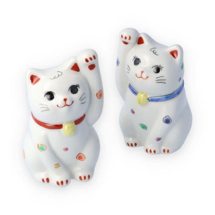 3号招き猫 水玉（青・赤）