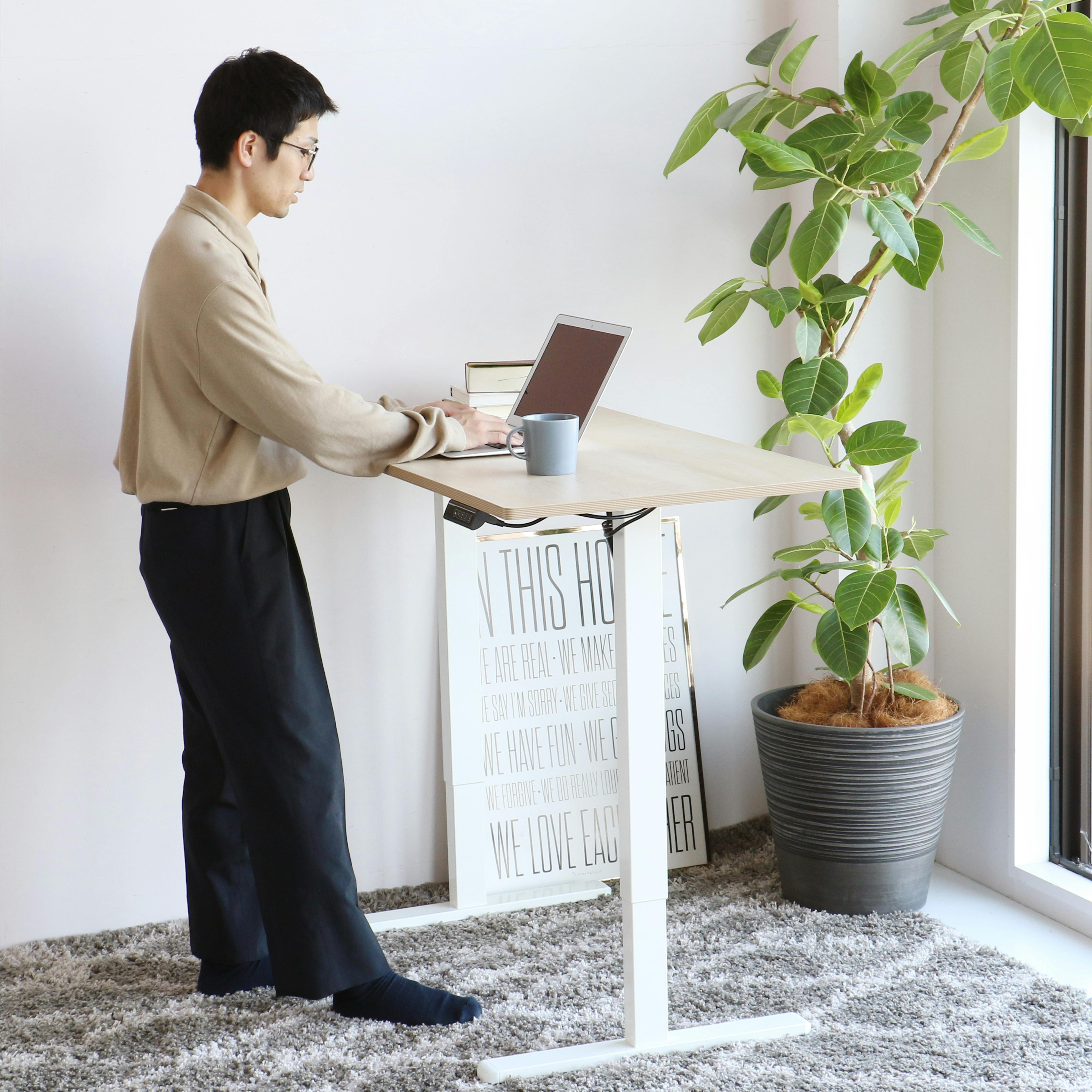 電動昇降デスク 在宅 オフィスデスク ナチュラルホワイト | テーブル