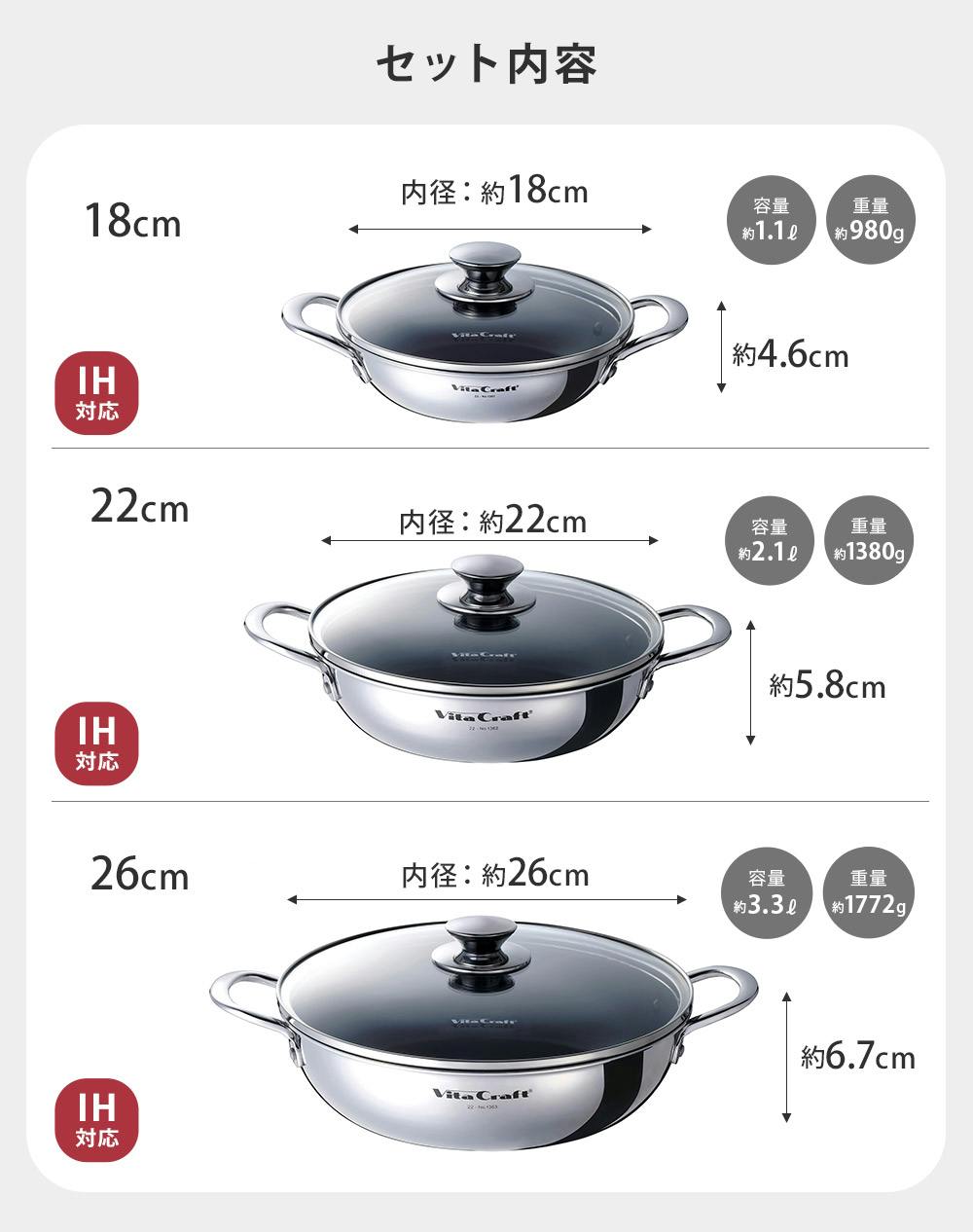 ビタクラフト テーブルパン 3点セット 18cm 22cm 26cm ガラス蓋付き NO