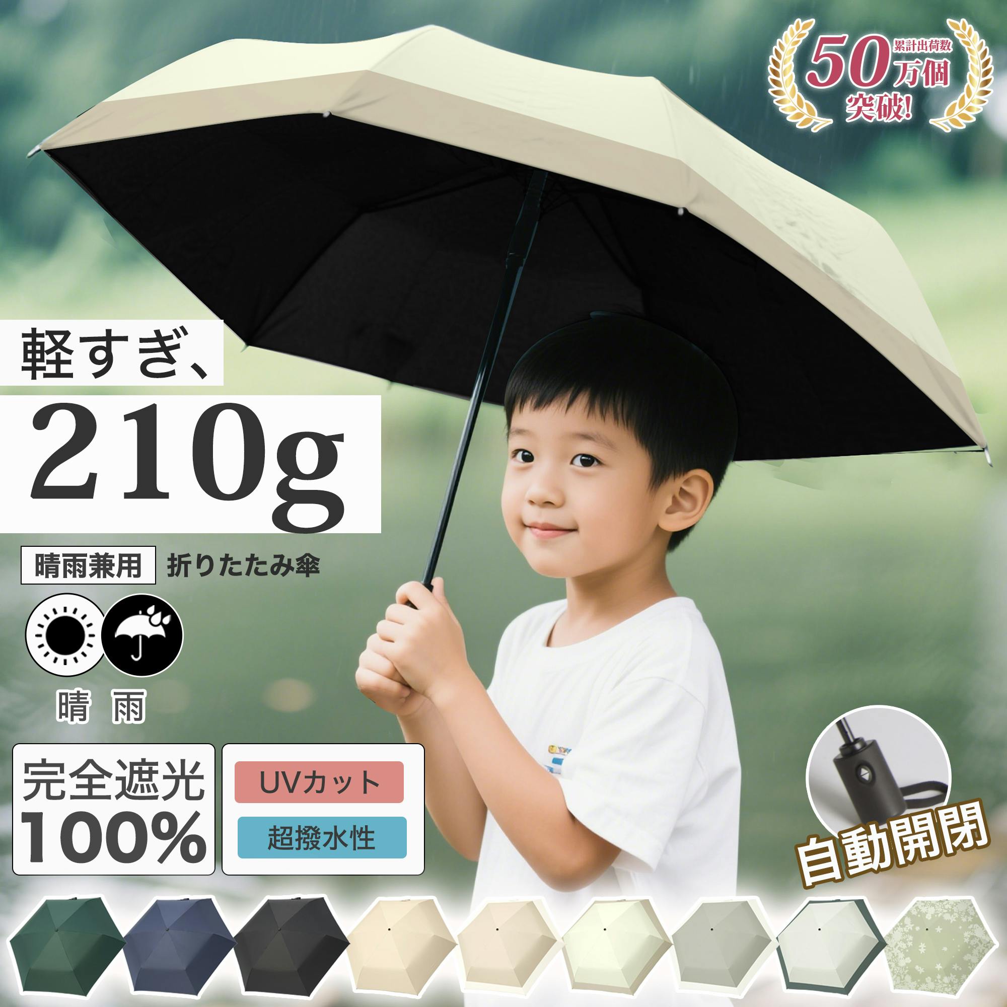 日傘 折りたたみ傘 子供用 UVカット100% 完全遮光 遮熱 ワンタッチ自動