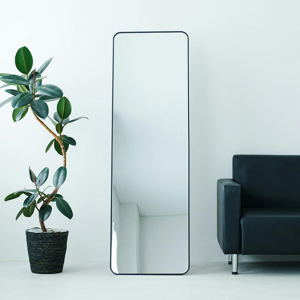 スタンドミラールーミー(スクエア) [ブラック]】幅50.5×奥2.9～39×高さ