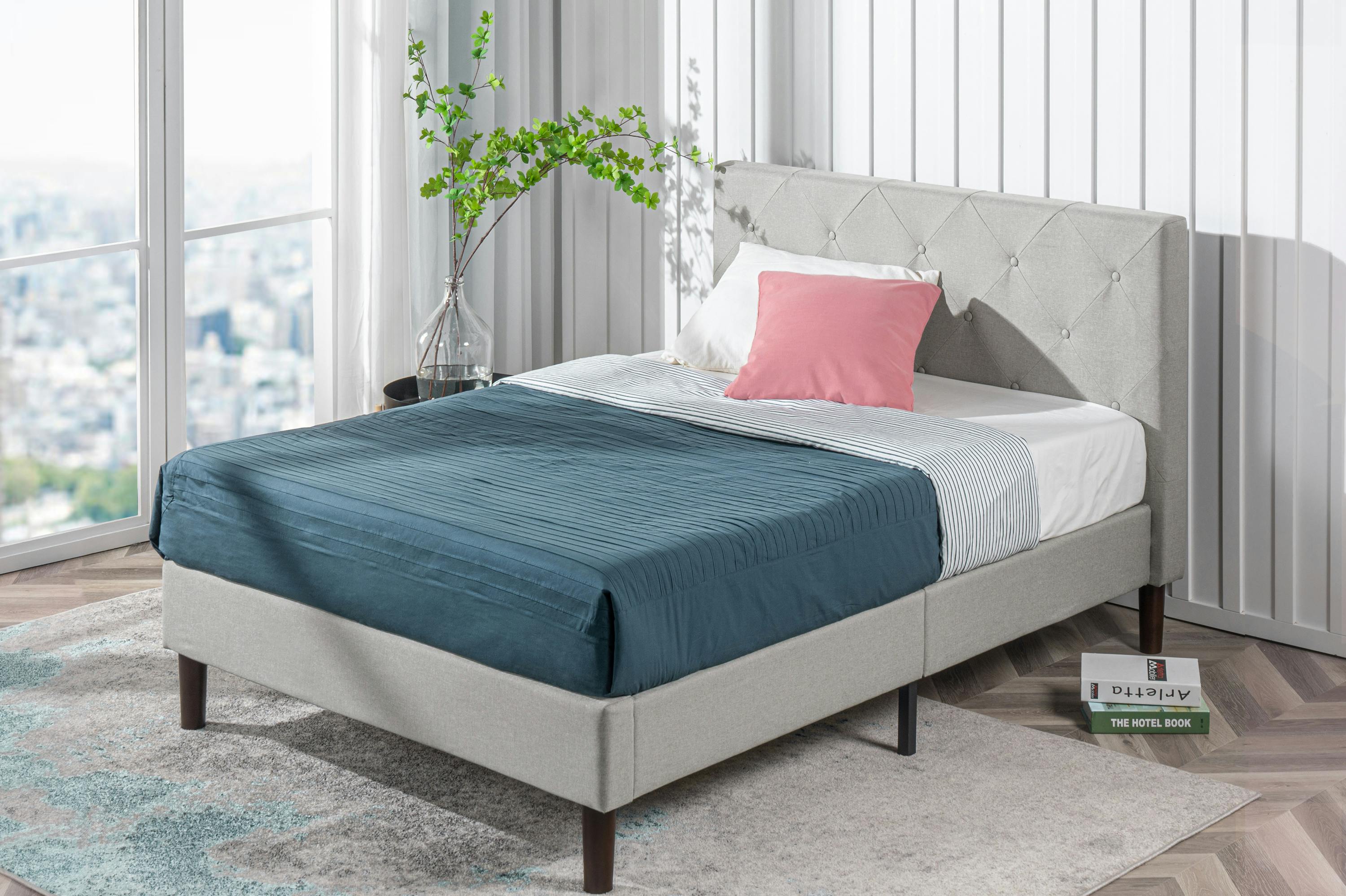 ZINUS(ジヌス) Shalini 布張りベッドフレーム ヘッドボード付 ライト